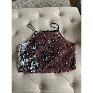 Women's Forever 21 Sequin Tank Top L Brown Silver